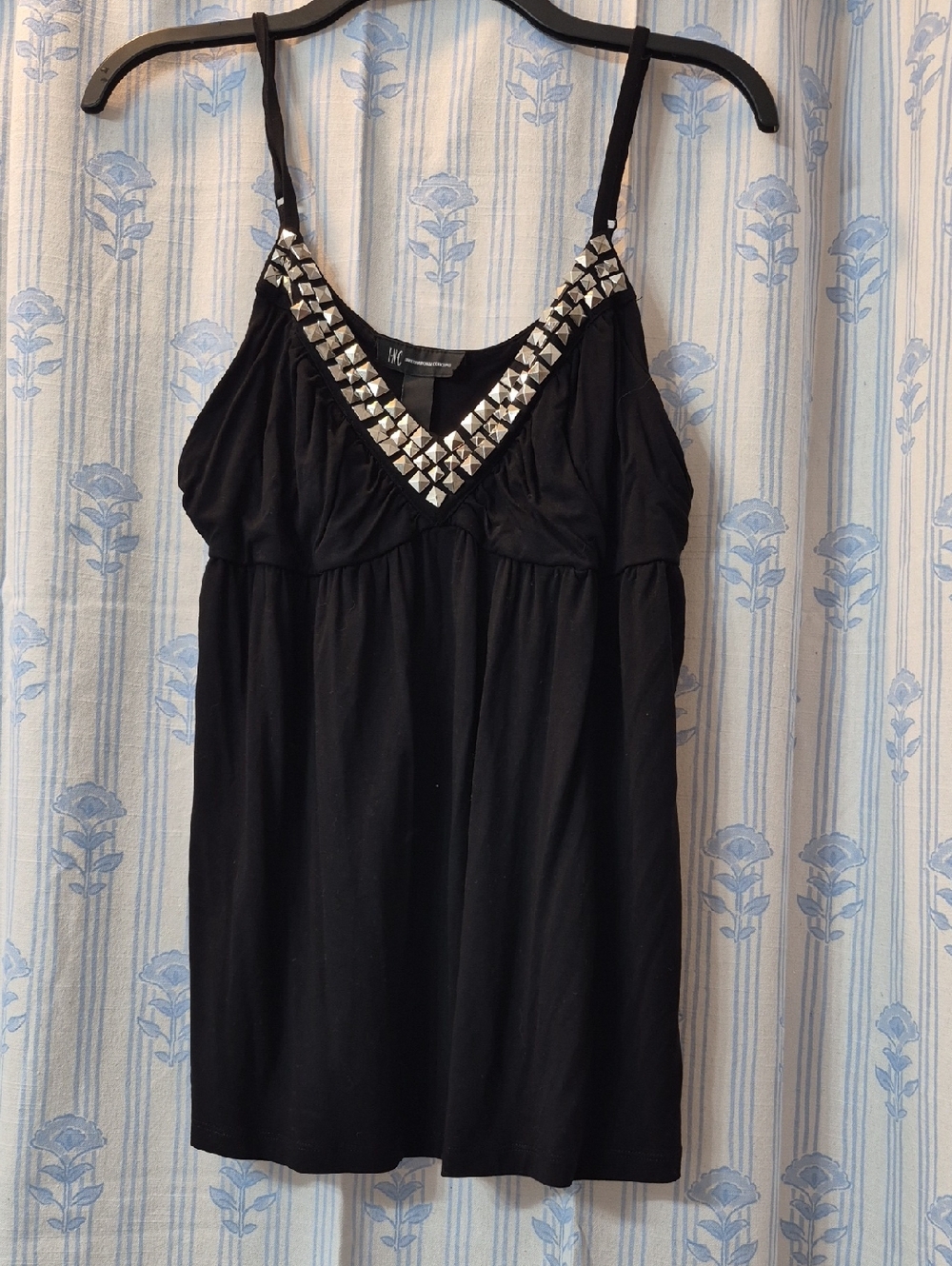 INC International Concepts Black silver pyramid studded Flowy sleeveless Top XL